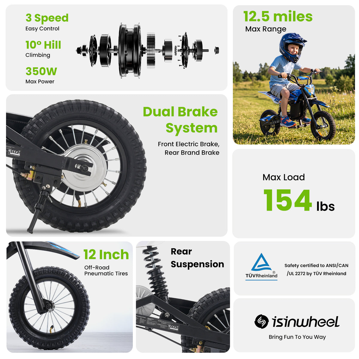 isinwheel M12 Electric Dirt Bike for Kids